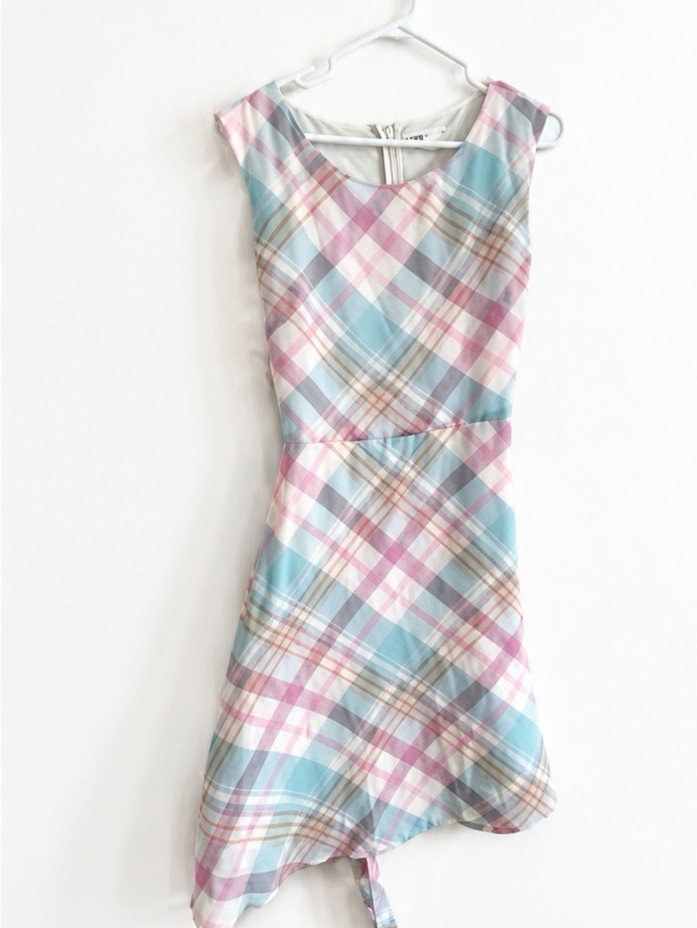 Cleo Pastel Plaid Dress in Pink, Blue, Cream with long zipper